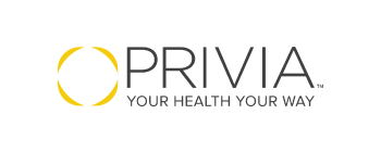 PRIVIA logo that says "your health your way" with a hollow yellow circle graphic element