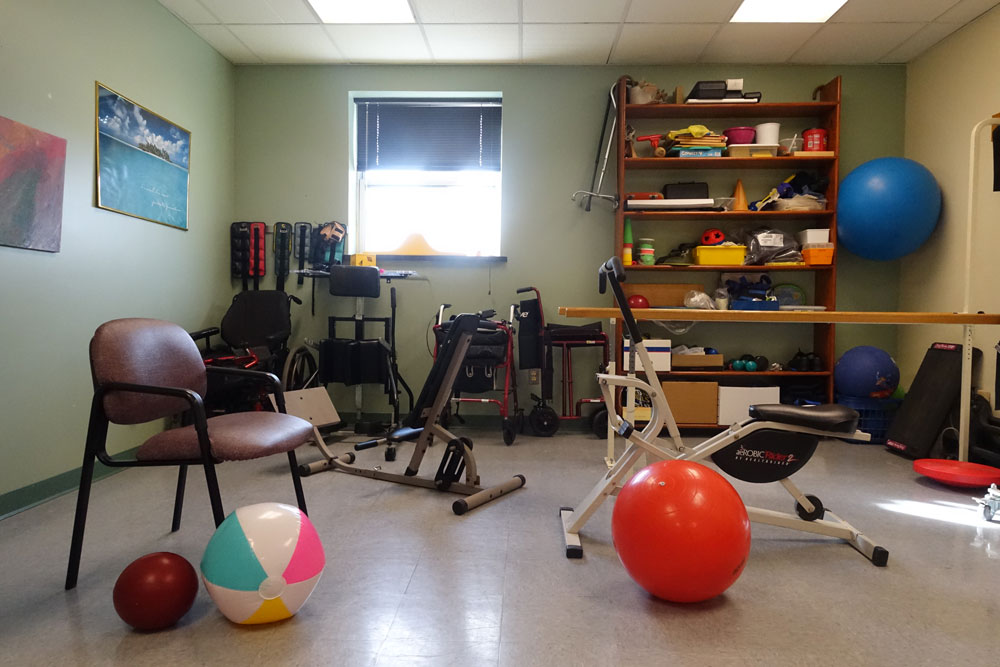 physical therapy room with an assortment of PT tools displayed in the room